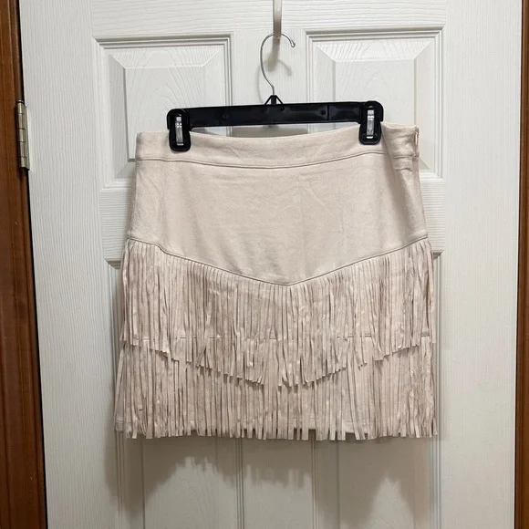 Elegant Fringe Mini Skirt in Cream - Picture 1 of 4